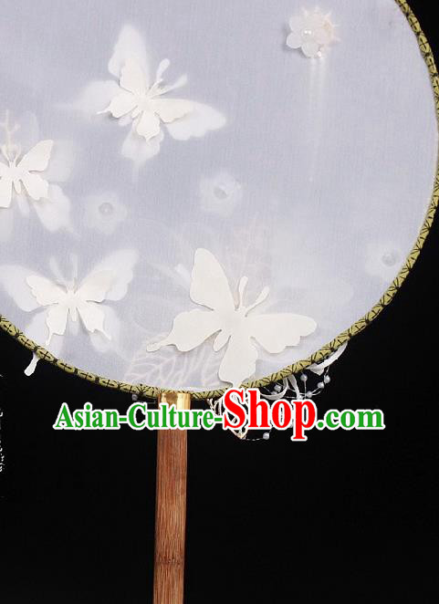 China Handmade White Butterfly Palace Fan Traditional Bride Circular Fan Wedding Silk Fan China Handmade White Butterfly Palace Fan Traditional Bride Circular Fan Wedding Silk Fan