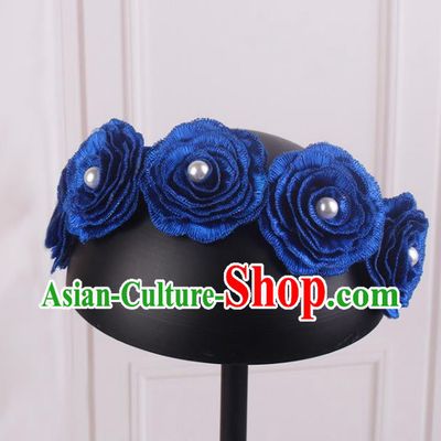 French Hair Accessories Court Bride Royalblue Rose Hair Clasp Elegant Wedding Headband