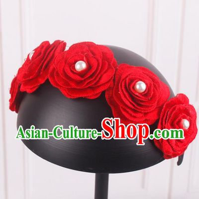 French Bride Red Rose Hair Clasp Elegant Wedding Headband Court Hair Accessories