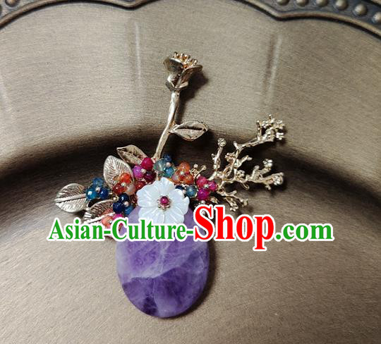 Handmade China Cheongsam Shell Flower Breastpin Amethyst Brooch Accessories Classical Jewelry Handmade China Cheongsam Shell Flower Breastpin Amethyst Brooch Accessories Classical Jewelry