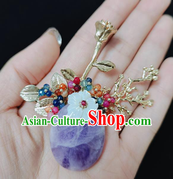 Handmade China Cheongsam Shell Flower Breastpin Amethyst Brooch Accessories Classical Jewelry Handmade China Cheongsam Shell Flower Breastpin Amethyst Brooch Accessories Classical Jewelry