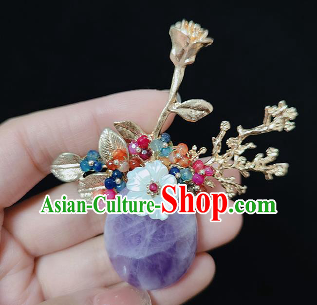 Handmade China Cheongsam Shell Flower Breastpin Amethyst Brooch Accessories Classical Jewelry Handmade China Cheongsam Shell Flower Breastpin Amethyst Brooch Accessories Classical Jewelry