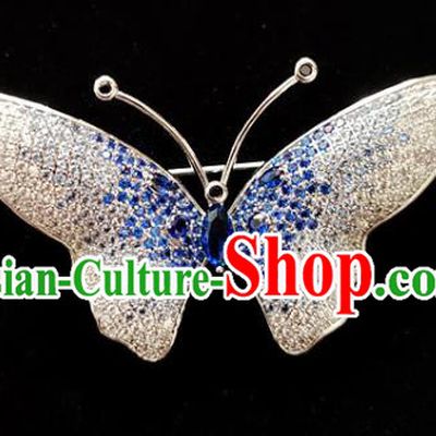 Top Grade Jewelry Accessories Handmade Blue Crystal Butterfly Brooch