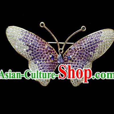 Top Grade Handmade Purple Crystal Butterfly Brooch Jewelry Accessories