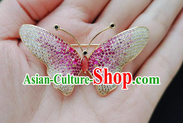 Handmade Rosy Crystal Butterfly Brooch Top Grade Zircon Jewelry Accessories Handmade Rosy Crystal Butterfly Brooch Top Grade Zircon Jewelry Accessories