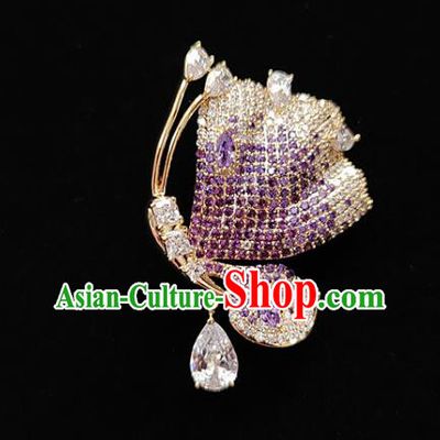 Handmade Crystal Butterfly Brooch Top Grade Purple Zircon Breastpin Jewelry Accessories