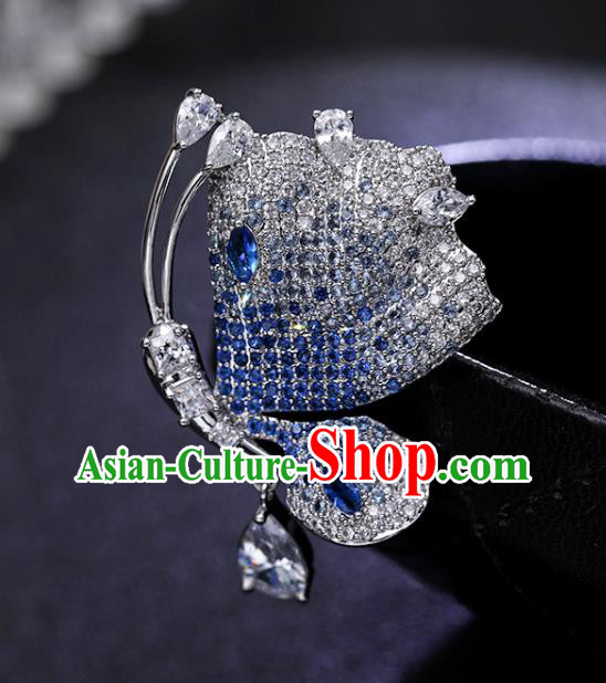 Top Grade Blue Zircon Breastpin Jewelry Accessories Handmade Crystal Butterfly Brooch