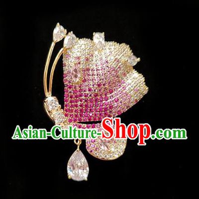 Top Grade Jewelry Accessories Handmade Crystal Butterfly Brooch Pink Zircon Breastpin