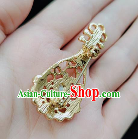 Top Handmade Golden Lute Brooch Jewelry Accessories Red Crystal Breastpin Top Handmade Golden Lute Brooch Jewelry Accessories Red Crystal Breastpin