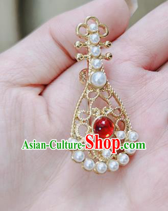 Top Handmade Golden Lute Brooch Jewelry Accessories Red Crystal Breastpin Top Handmade Golden Lute Brooch Jewelry Accessories Red Crystal Breastpin
