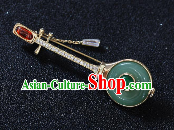 Handmade China Jade Brooch Accessories Cheongsam Crystal Lute Breastpin Classical Jewelry Handmade China Jade Brooch Accessories Cheongsam Crystal Lute Breastpin Classical Jewelry