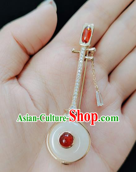 Handmade China Classical Cheongsam Crystal Lute Breastpin Jewelry White Jade Brooch Accessories Handmade China Classical Cheongsam Crystal Lute Breastpin Jewelry White Jade Brooch Accessories