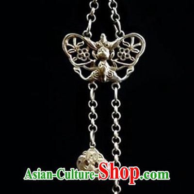Handmade China Argent Bat Tassel Brooch Pendant Accessories Classical Cheongsam Breastpin Jewelry