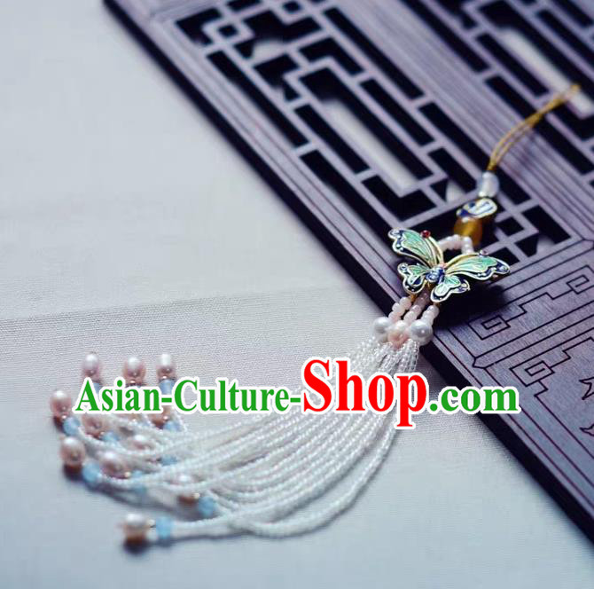 Handmade China Pearls Tassel Brooch Pendant Accessories Classical Cheongsam Enamel Butterfly Breastpin Jewelry Handmade China Pearls Tassel Brooch Pendant Accessories Classical Cheongsam Enamel Butterfly Breastpin Jewelry