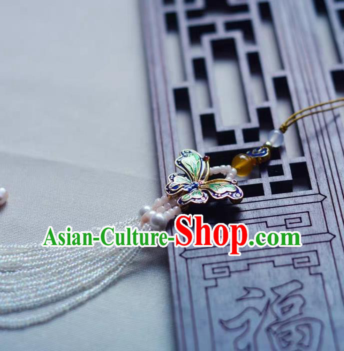 Handmade China Pearls Tassel Brooch Pendant Accessories Classical Cheongsam Enamel Butterfly Breastpin Jewelry Handmade China Pearls Tassel Brooch Pendant Accessories Classical Cheongsam Enamel Butterfly Breastpin Jewelry