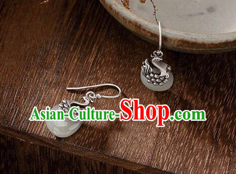 Top Chinese Cheongsam Accessories Silver Carving Phoenix Earrings Classical Jade Ear Jewelry Top Chinese Cheongsam Accessories Silver Carving Phoenix Earrings Classical Jade Ear Jewelry