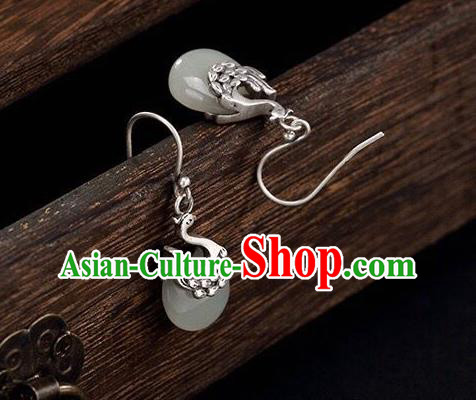 Top Chinese Cheongsam Accessories Silver Carving Phoenix Earrings Classical Jade Ear Jewelry Top Chinese Cheongsam Accessories Silver Carving Phoenix Earrings Classical Jade Ear Jewelry