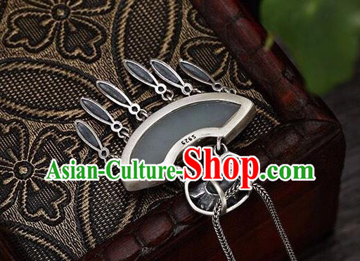 Handmade China Jade Carving Peony Tassel Pendant Accessories Classical Cheongsam Silver Necklace Jewelry Handmade China Jade Carving Peony Tassel Pendant Accessories Classical Cheongsam Silver Necklace Jewelry