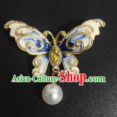Top Baroque Enamel Blue Butterfly Brooch Court Jewelry Accessories Topaz Breastpin
