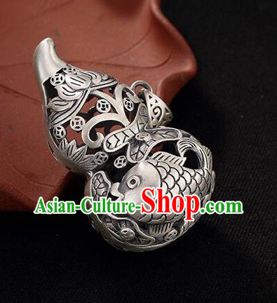 Handmade China Carving Carp Pendant Accessories Classical Cheongsam Silver Gourd Necklace Jewelry Handmade China Carving Carp Pendant Accessories Classical Cheongsam Silver Gourd Necklace Jewelry