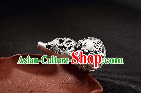 Handmade China Carving Carp Pendant Accessories Classical Cheongsam Silver Gourd Necklace Jewelry Handmade China Carving Carp Pendant Accessories Classical Cheongsam Silver Gourd Necklace Jewelry