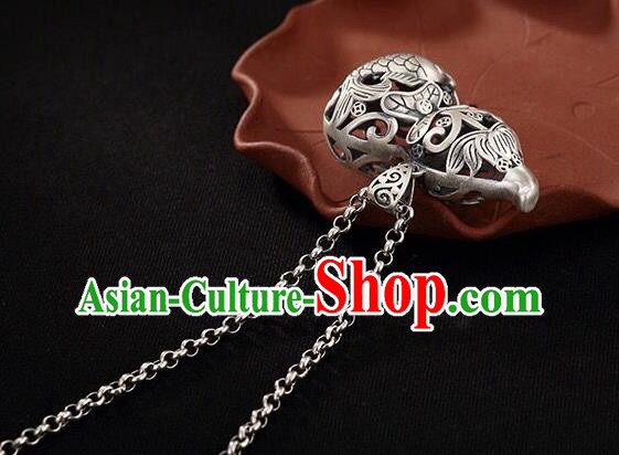 Handmade China Carving Carp Pendant Accessories Classical Cheongsam Silver Gourd Necklace Jewelry Handmade China Carving Carp Pendant Accessories Classical Cheongsam Silver Gourd Necklace Jewelry