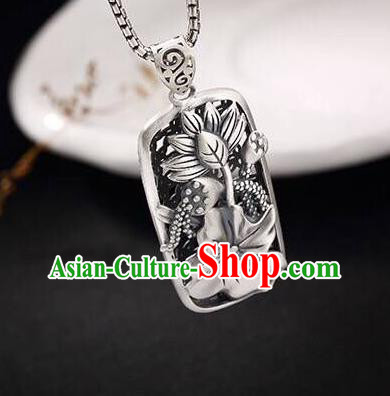Handmade China Classical Cheongsam Silver Necklace Jewelry Carving Lotus Pendant Accessories Handmade China Classical Cheongsam Silver Necklace Jewelry Carving Lotus Pendant Accessories