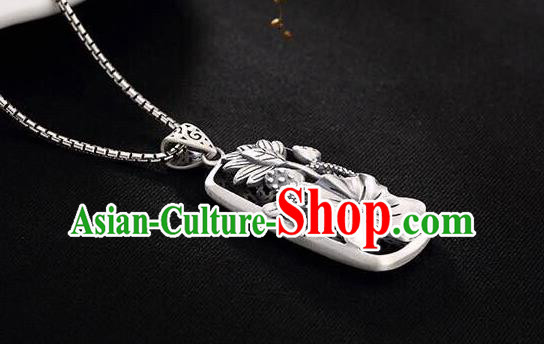 Handmade China Classical Cheongsam Silver Necklace Jewelry Carving Lotus Pendant Accessories Handmade China Classical Cheongsam Silver Necklace Jewelry Carving Lotus Pendant Accessories