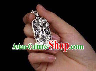 Handmade China Classical Cheongsam Silver Necklace Jewelry Carving Lotus Pendant Accessories Handmade China Classical Cheongsam Silver Necklace Jewelry Carving Lotus Pendant Accessories