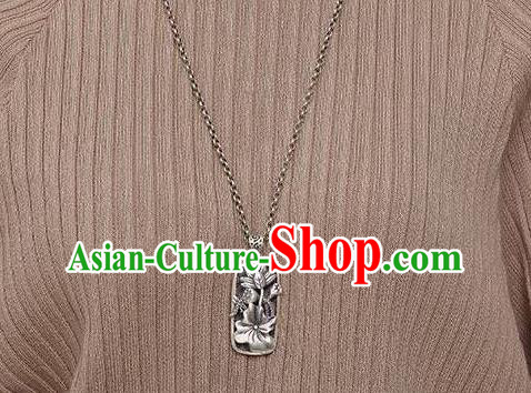 Handmade China Classical Cheongsam Silver Necklace Jewelry Carving Lotus Pendant Accessories Handmade China Classical Cheongsam Silver Necklace Jewelry Carving Lotus Pendant Accessories