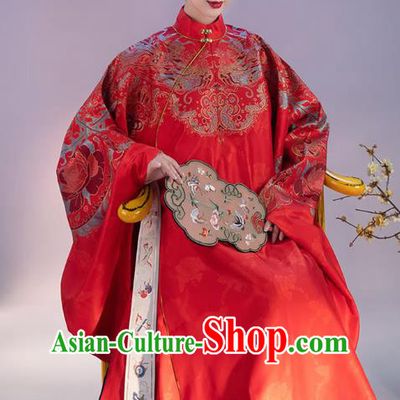 China Ancient Imperial Empress Red Hanfu Dress Apparels Traditional Ming Dynasty Court Wedding Historical Costumes