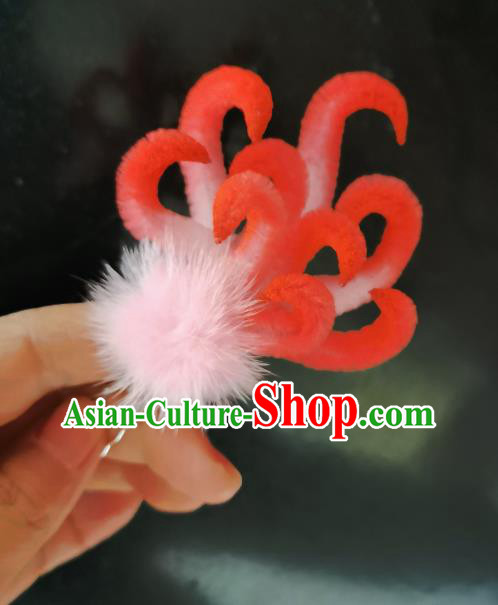 China Traditional Red Velvet Fox Hair Stick Handmade Ancient Princess Hairpin China Traditional Red Velvet Fox Hair Stick Handmade Ancient Princess Hairpin
