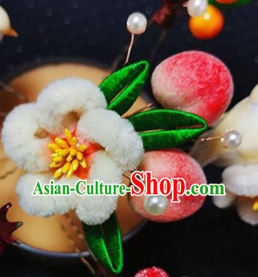 China Traditional Hair Accessories Classical Velvet Plum Peach Hairpin Handmade Hair Stick China Traditional Hair Accessories Classical Velvet Plum Peach Hairpin Handmade Hair Stick