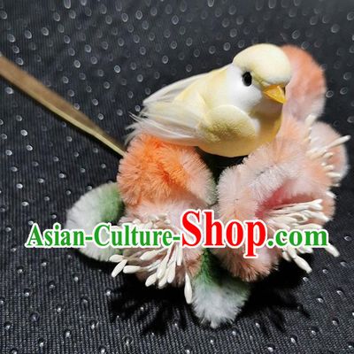 China Traditional Hanfu Hairpin Handmade Pink Velvet Plum Pigeon Hair Stick