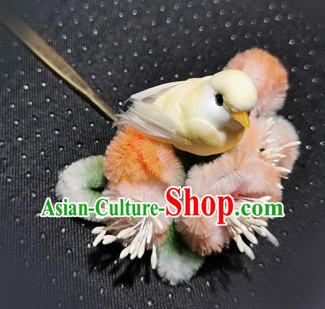 China Traditional Hanfu Hairpin Handmade Pink Velvet Plum Pigeon Hair Stick China Traditional Hanfu Hairpin Handmade Pink Velvet Plum Pigeon Hair Stick