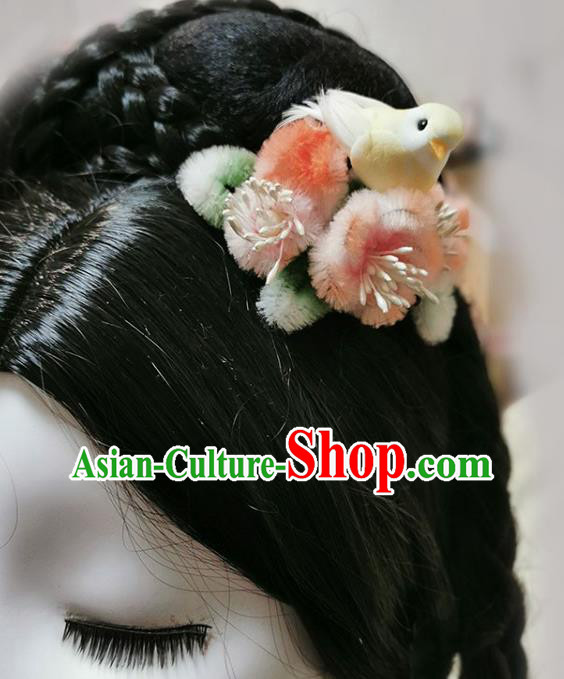 China Traditional Hanfu Hairpin Handmade Pink Velvet Plum Pigeon Hair Stick China Traditional Hanfu Hairpin Handmade Pink Velvet Plum Pigeon Hair Stick