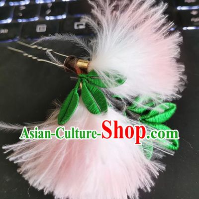 China Handmade Pink Albizia Flower Hair Stick Traditional Hanfu Hairpin