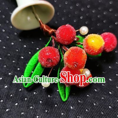 China Classical Velvet Red Berry Hairpin Handmade Hair Stick Traditional Hair Accessories