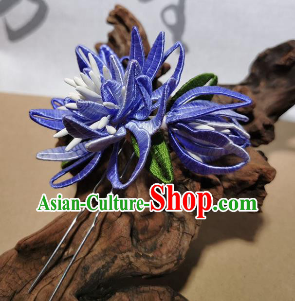 China Traditional Hanfu Flower Hairpin Handmade Blue Silk Epiphyllum Hair Stick China Traditional Hanfu Flower Hairpin Handmade Blue Silk Epiphyllum Hair Stick