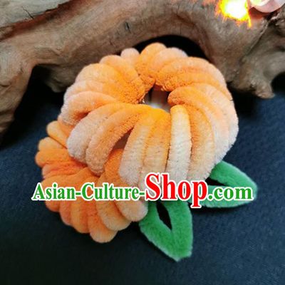 China Handmade Yellow Velvet Chrysanthemum Hair Stick Traditional Hanfu Flowers Hairpin
