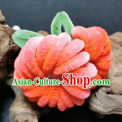 China Traditional Hanfu Flowers Hairpin Handmade Pink Velvet Chrysanthemum Hair Stick