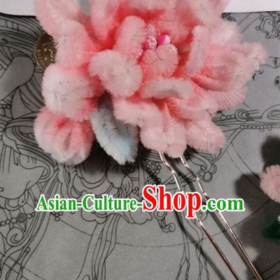 China Ancient Princess Hair Accessories Traditional Hanfu Hairpin Handmade Pink Velvet Camellia Hair Stick