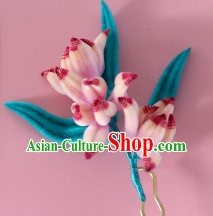 China Handmade Velvet Orchids Hair Stick Traditional Ancient Hanfu Hairpin China Handmade Velvet Orchids Hair Stick Traditional Ancient Hanfu Hairpin