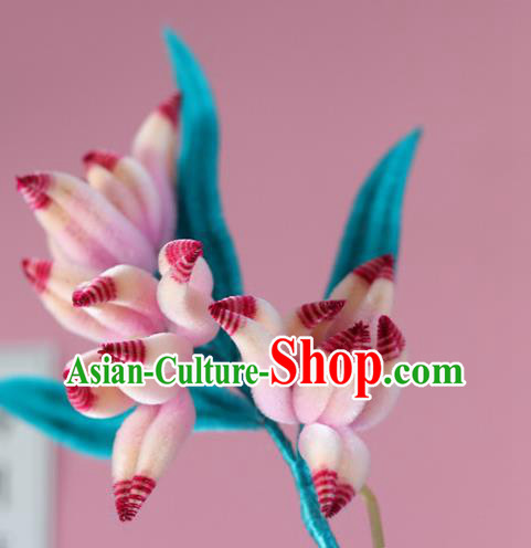 China Handmade Velvet Orchids Hair Stick Traditional Ancient Hanfu Hairpin China Handmade Velvet Orchids Hair Stick Traditional Ancient Hanfu Hairpin