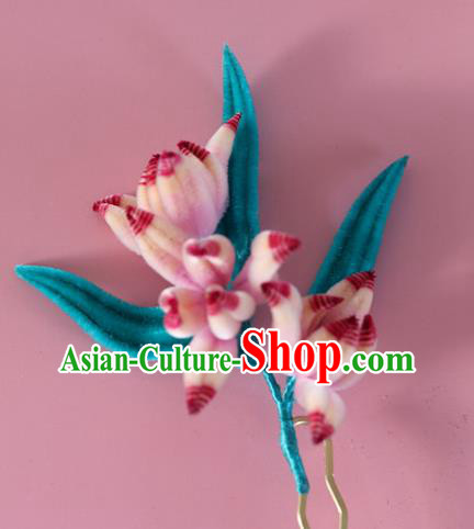 China Handmade Velvet Orchids Hair Stick Traditional Ancient Hanfu Hairpin China Handmade Velvet Orchids Hair Stick Traditional Ancient Hanfu Hairpin