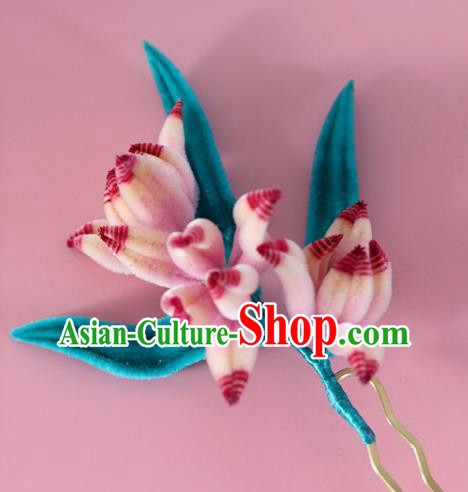 China Handmade Velvet Orchids Hair Stick Traditional Ancient Hanfu Hairpin China Handmade Velvet Orchids Hair Stick Traditional Ancient Hanfu Hairpin