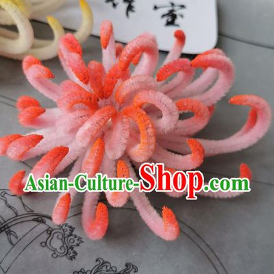 China Traditional Hanfu Hairpin Ancient Princess Hair Stick Handmade Red Velvet Chrysanthemum Hair Claw