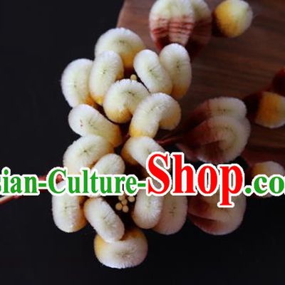 China Traditional Ancient Hanfu Hairpin Handmade Yellow Velvet Plum Blossom Hair Stick