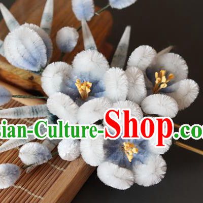 China Handmade Blue Velvet Plum Bamboo Hair Stick Traditional Ancient Princess Hanfu Hairpin