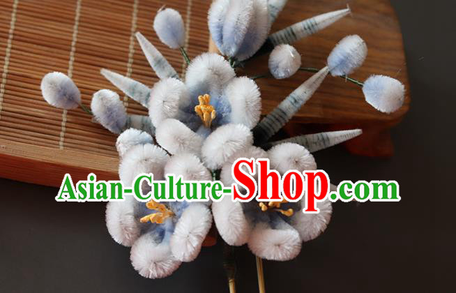 China Handmade Blue Velvet Plum Bamboo Hair Stick Traditional Ancient Princess Hanfu Hairpin China Handmade Blue Velvet Plum Bamboo Hair Stick Traditional Ancient Princess Hanfu Hairpin